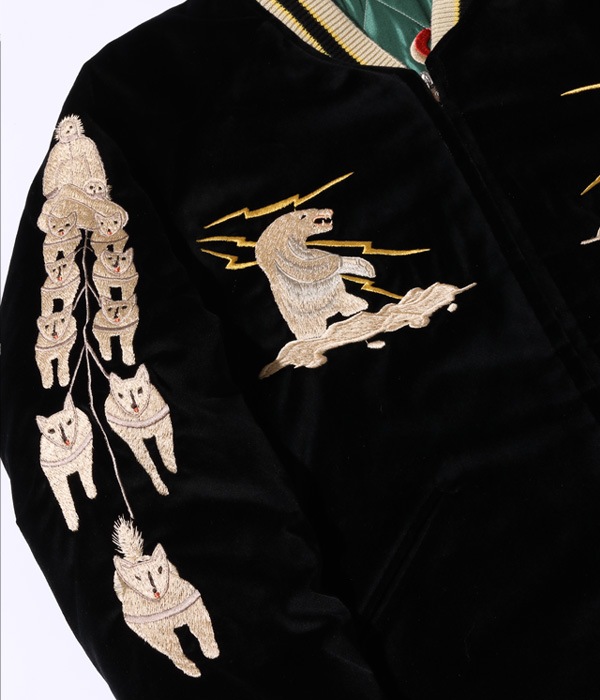 Lot No. TT15175-119 / Late 1950s Style Velveteen Souvenir Jacket POLAR BEAR  ALASKA MAP