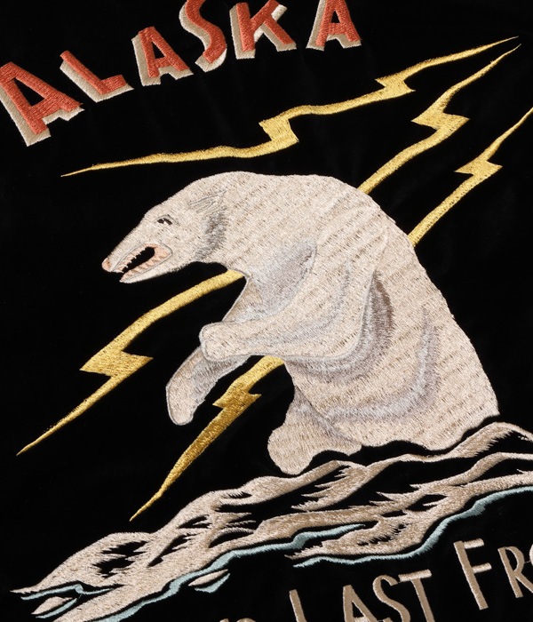 Lot No. TT15175-119 / Late 1950s Style Velveteen Souvenir Jacket POLAR BEAR  ALASKA MAP (Reversible Side)