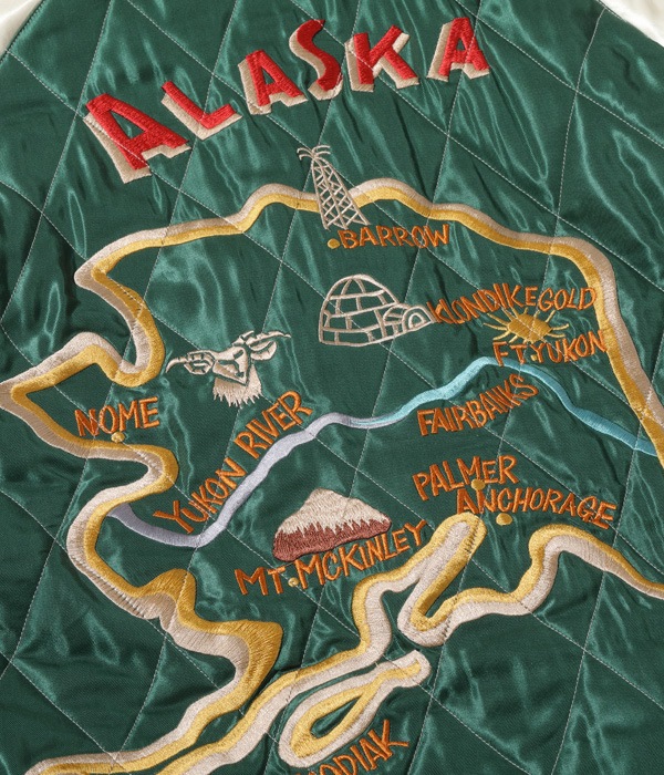 Lot No. TT15175-119 / Late 1950s Style Velveteen Souvenir Jacket POLAR BEAR  ALASKA MAP (Reversible Side)
