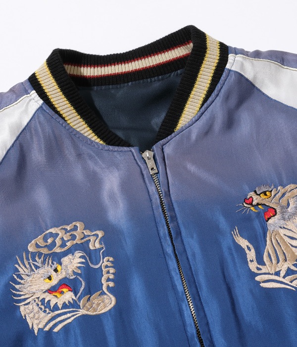 Lot No. TT15176-119 / Early 1950s Style Acetate Souvenir Jacket BLACK EAGLE  WHITE DRAGON (AGING MODEL)