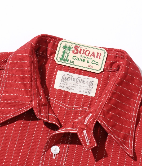 Lot No. SC38452 / FICTION ROMANCE 8.5oz. RED WABASH STRIPE WORK SHIRT (SHORT SLEEVE)