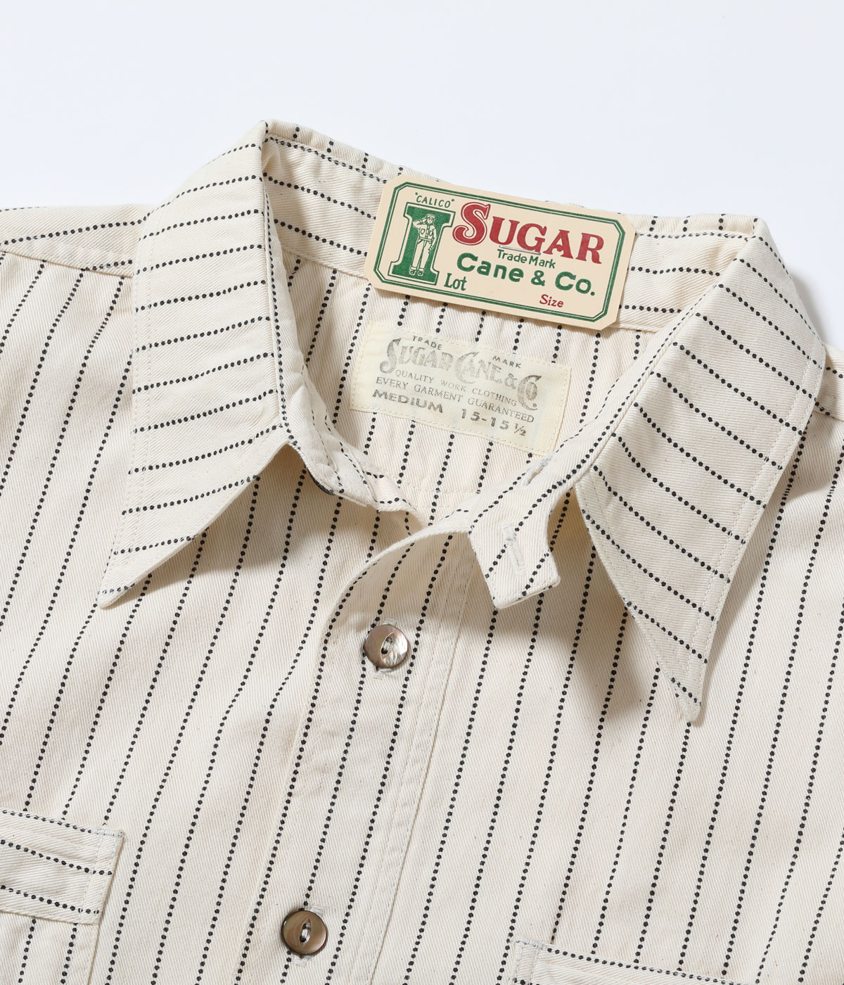 Lot No. SC37275 / FICTION ROMANCE 8.5oz. WHITE WABASH STRIPE WORK SHIRT (SHORT SLEEVE)