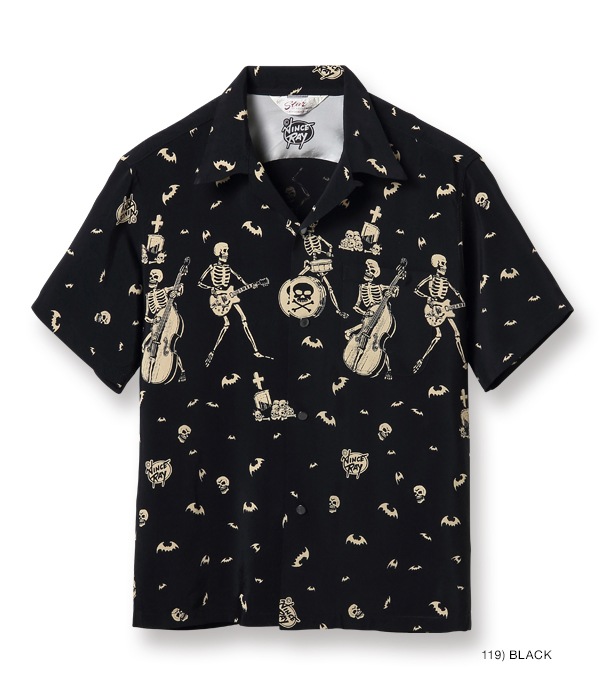 Lot No. SH38622 / HIGH DENSITY RAYON OPEN SHIRT THE SKELETONES by VINCE RAY