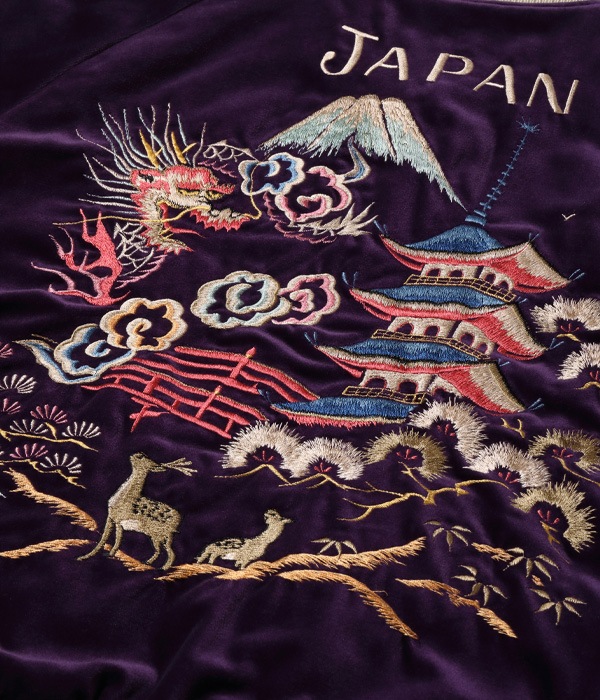 Lot No. TT15392-175 / Mid 1950s Style Velveteen Souvenir Jacket ��LANDSCAPE�� �� ��DRAGON��