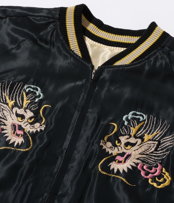 Lot No. TT15273-195 / Early 1950s - Mid 1950s Style Acetate Souvenir Jacket RED TIGER  GOLD DRAGON (Reversible Side)