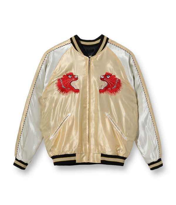 Lot No. TT15273-195 / Early 1950s - Mid 1950s Style Acetate Souvenir Jacket RED TIGER  GOLD DRAGON (Reversible Side)