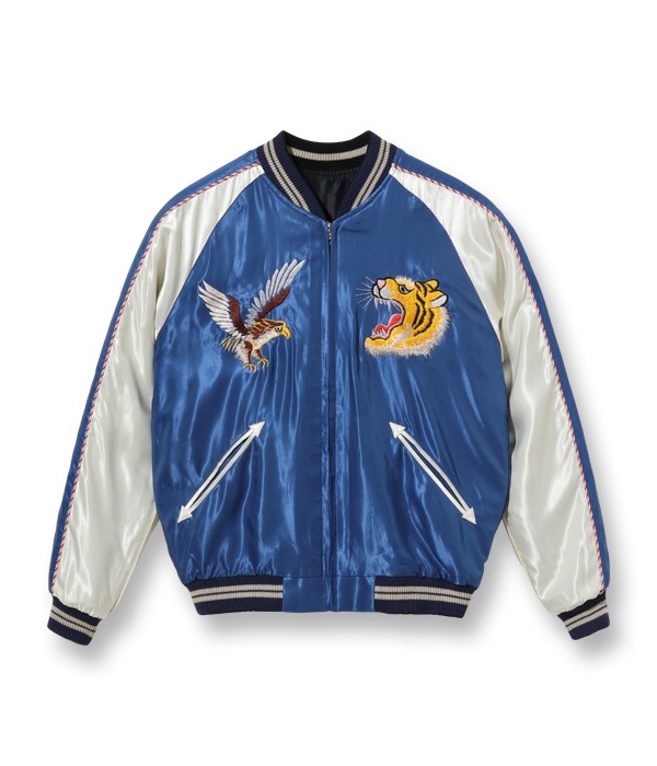 Lot No. TT15282-125 / Mid 1950s Style Acetate Souvenir Jacket ROARING TIGER  SPIDERWEB, SNAKE AND SKULL