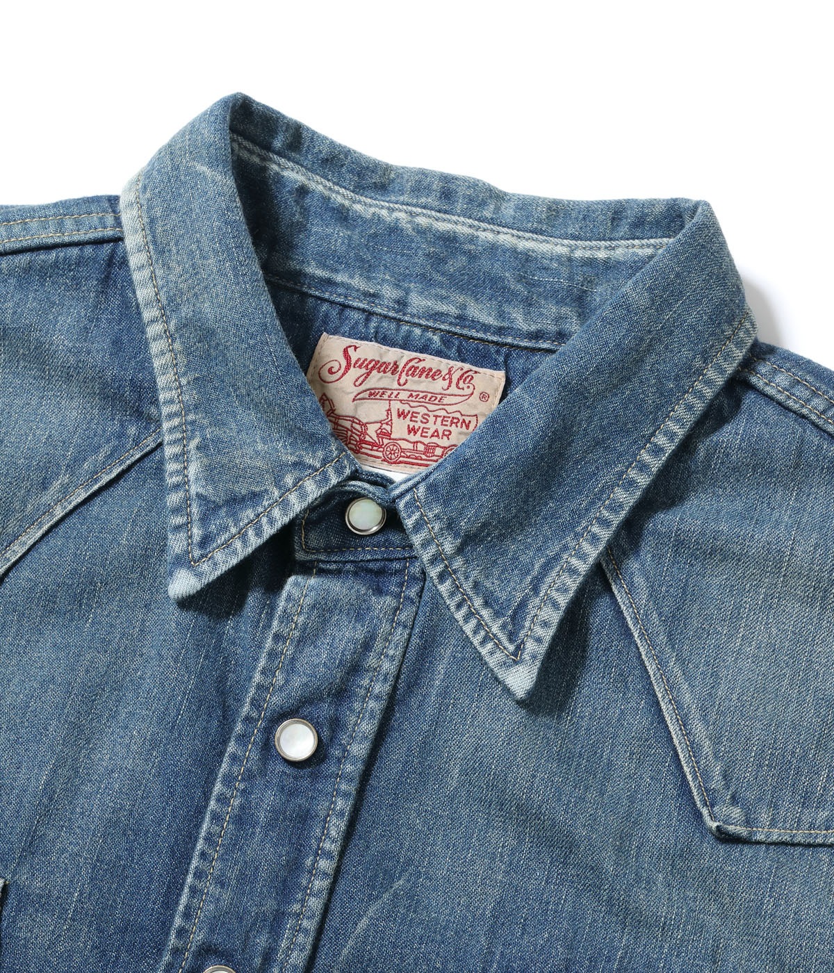 Lot No. SC29475 / BLUE DENIM WESTERN SHIRT AGED MODEL