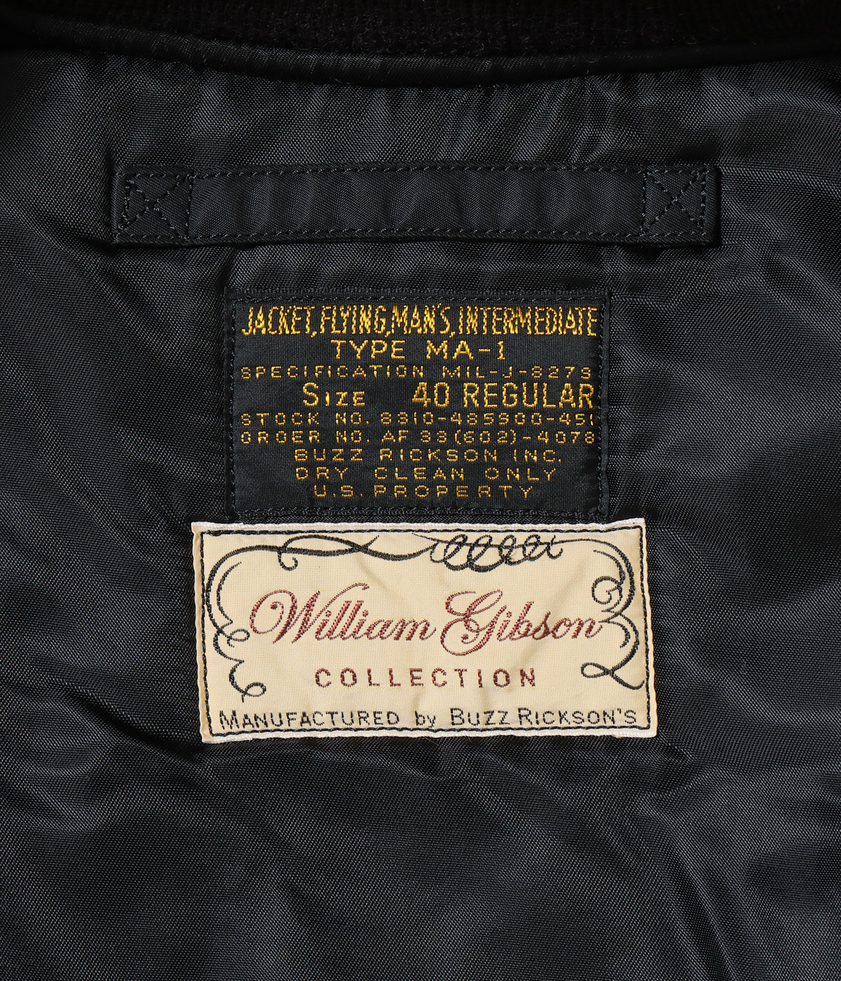 Lot No. BR16027 / WILLIAM GIBSON COLLECTION Type BLACK MA-1 SLENDER MODEL