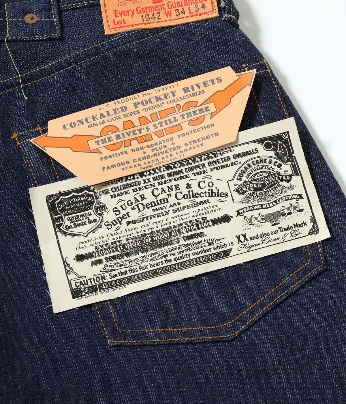 Lot No. SC49005 / SUGAR CANE Super Denim Collectibles #05 14.25oz. BLUE DENIM WAIST OVERALLS 1942 MODEL