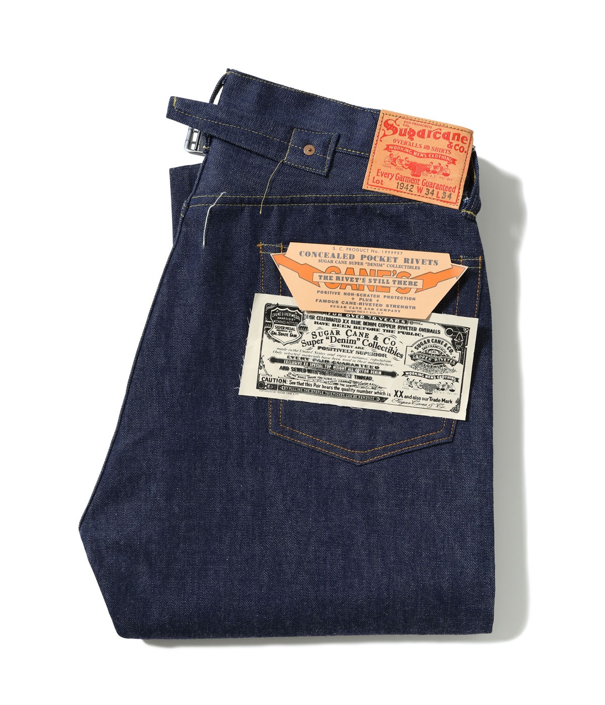 Lot No. SC49005 / SUGAR CANE Super Denim Collectibles #05 14.25oz. BLUE DENIM WAIST OVERALLS 1942 MODEL