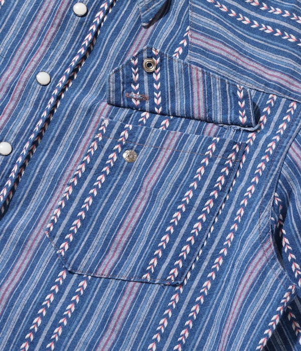 Lot No. SC28998 / NATIVE AMERICAN INDIGO STRIPE WESTERN SHIRT