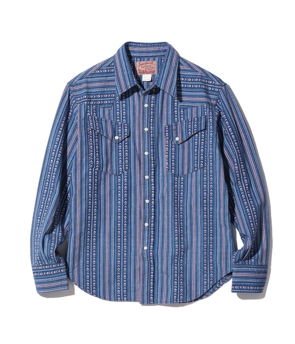 Lot No. SC28998 / NATIVE AMERICAN INDIGO STRIPE WESTERN SHIRT