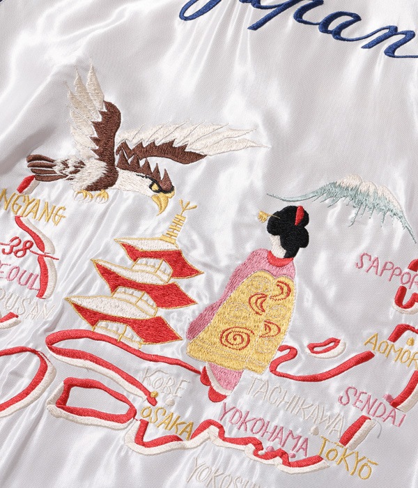 Lot No. TT14650-190 / Mid 1950s Style Acetate Souvenir Jacket JAPAN MAP  BLACK EAGLE