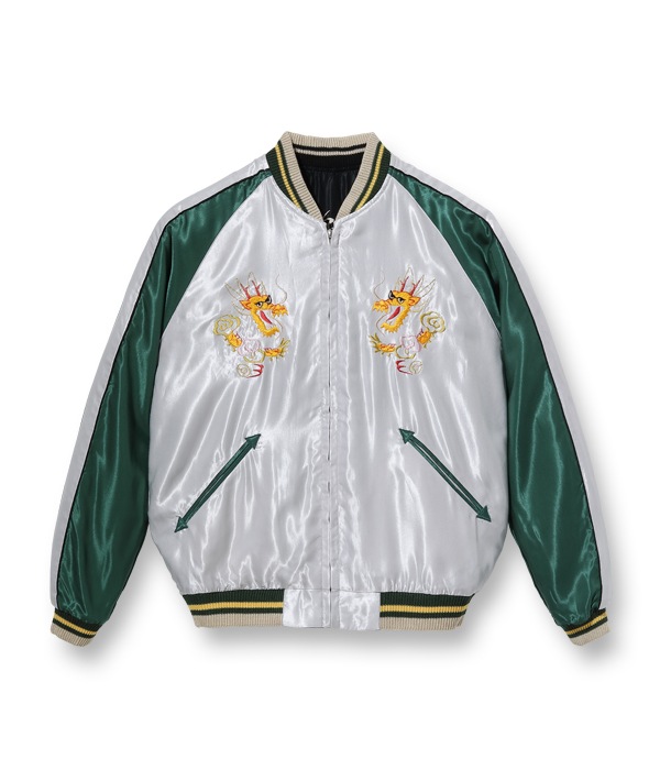 Lot No. TT14650-219 / Mid 1950s Style Acetate Souvenir Jacket WHITE TIGER  DRAGON