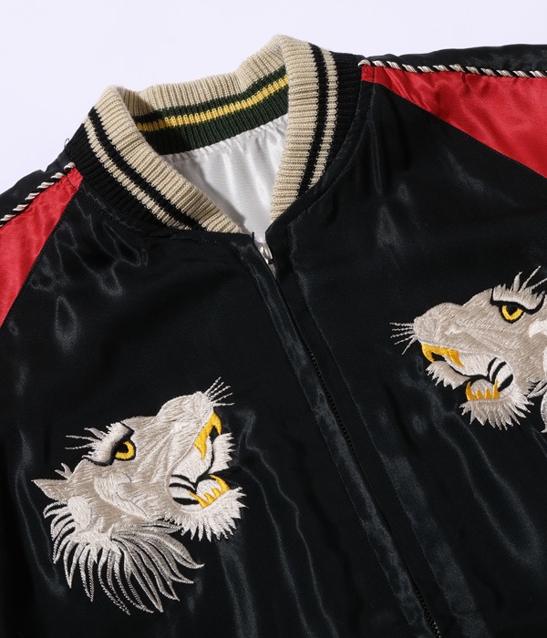 Lot No. TT14650-219 / Mid 1950s Style Acetate Souvenir Jacket WHITE TIGER  DRAGON