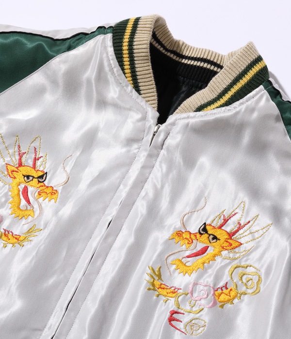 Lot No. TT14650-219 / Mid 1950s Style Acetate Souvenir Jacket WHITE TIGER  DRAGON