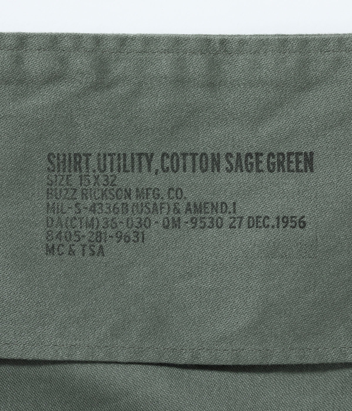 Lot No. BR29658 / SHIRT, UTILITY, COTTON SAGE GREEN