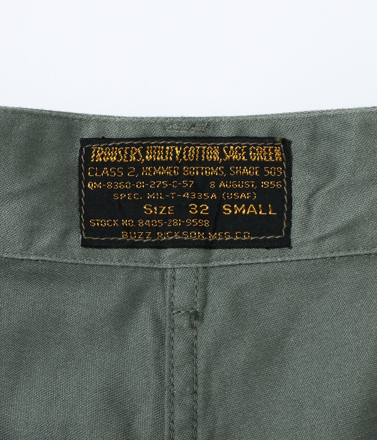 Lot No. BR42636 / TROUSERS, UTILITY, COTTON SAGE GREEN