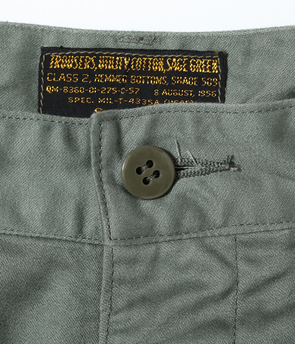 Lot No. BR42636 / TROUSERS, UTILITY, COTTON SAGE GREEN