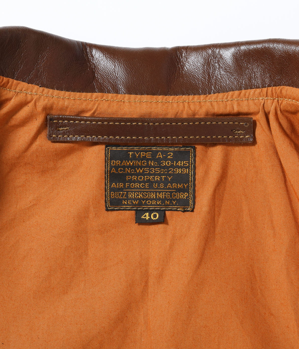 Lot No. BR80659 / Type A-2 A.C. No.W535 ac 29191 BUZZ RICKSON MFG.CORP.