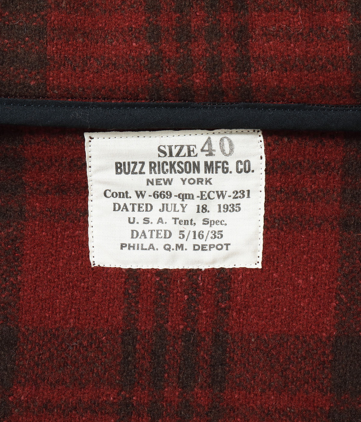 Lot No. BR15752 / JACKET, WOOL, RED PLAID CIVILIAN CONSERVATION CORPS BUZZ RICKSON MFG. CO.