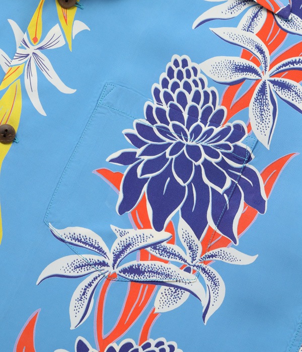Lot No. SS39024 / RAYON HAWAIIAN SHIRT BLOOMS OF TORCH FLOWER