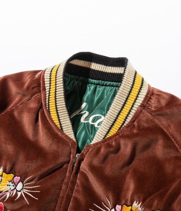 Lot No. TT14652-138 / Mid 1950s Style Velveteen Souvenir Jacket ROARING TIGER  WHITE EAGLE