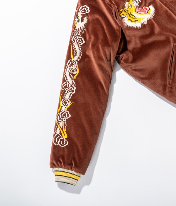 Lot No. TT14652-138 / Mid 1950s Style Velveteen Souvenir Jacket ROARING TIGER  WHITE EAGLE