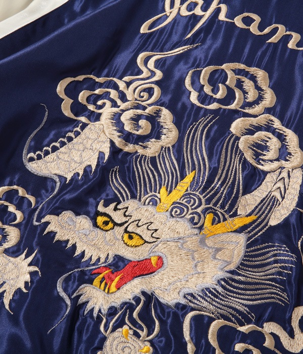 Lot No. TT14892-162 / Mid 1950s Style Acetate Souvenir Jacket EAGLE & DRAGON  WHITE DRAGON