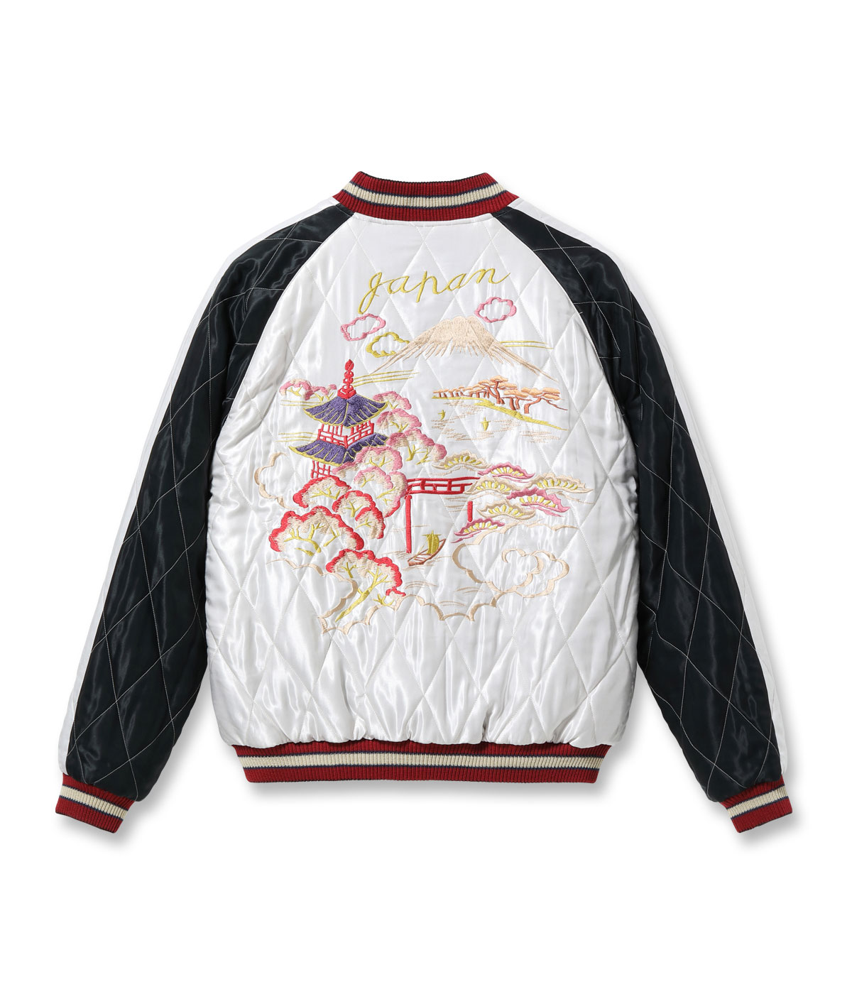 Lot No. TT15543-190 / Mid 1950s Style Acetate Quilted Souvenir Jacket LANDSCAPE  DUELLING DRAGONS