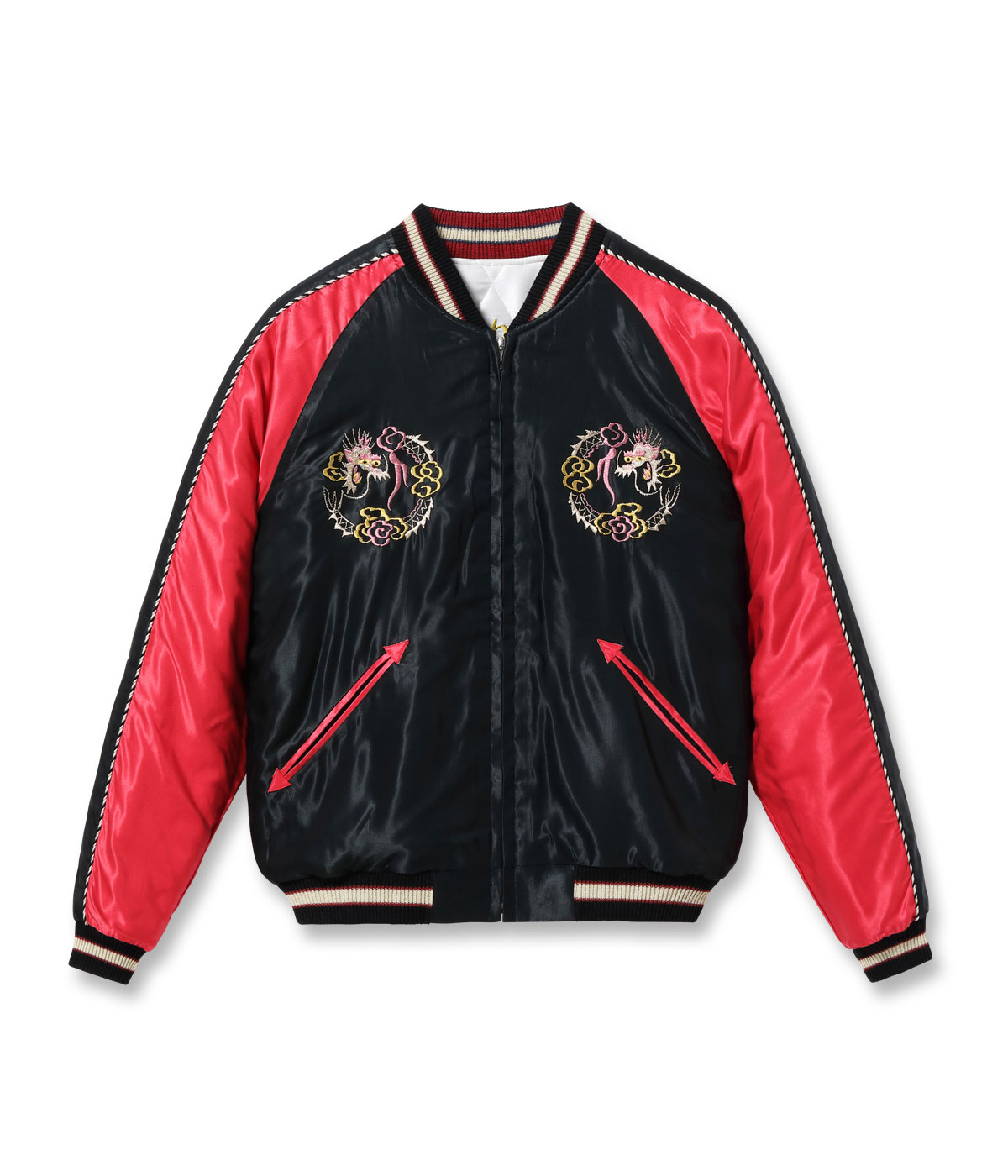 Lot No. TT15543-190 / Mid 1950s Style Acetate Quilted Souvenir Jacket LANDSCAPE  DUELLING DRAGONS