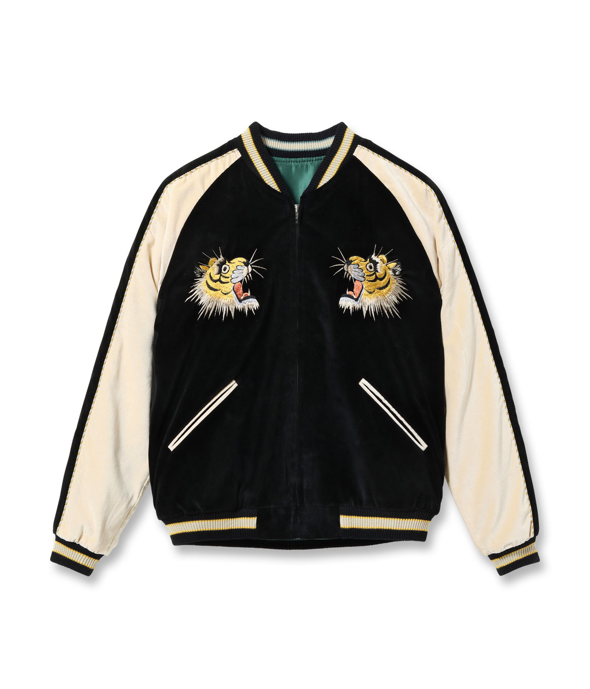 Lot No. TT15795-119 / Mid 1950s Style Velveteen (Two-tone)  Acetate Souvenir Jacket TIGER HEAD  GOLD DRAGON