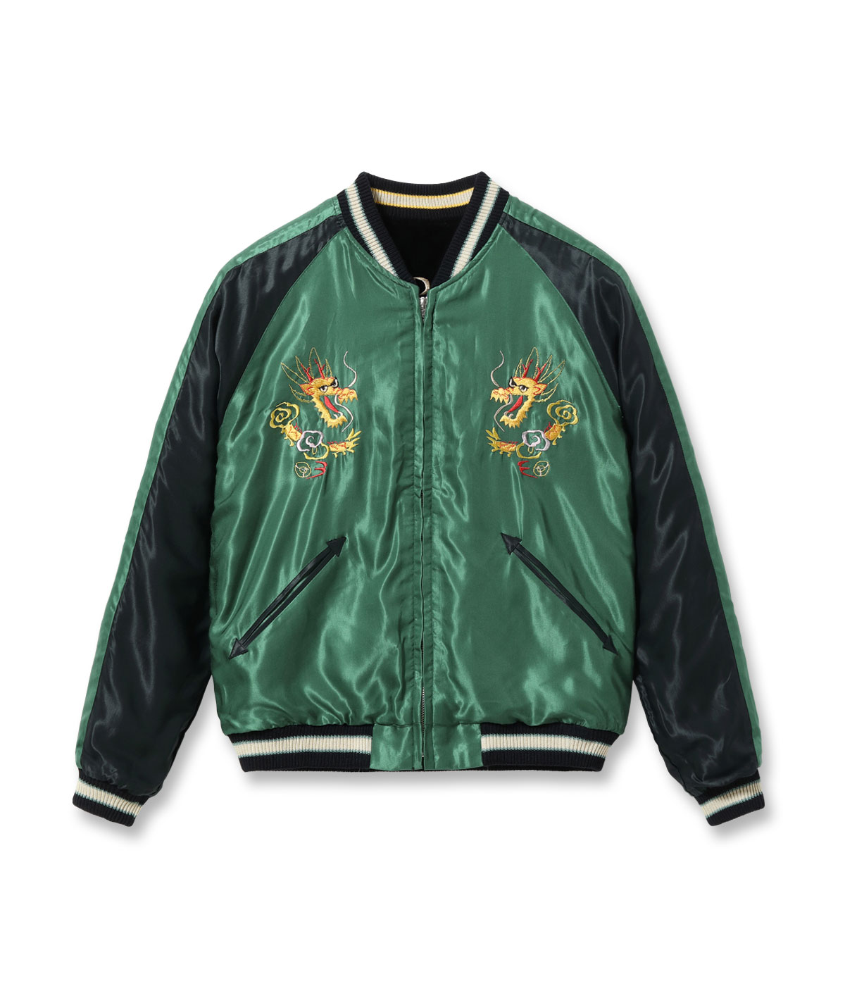 Lot No. TT15795-119 / Mid 1950s Style Velveteen (Two-tone)  Acetate Souvenir Jacket TIGER HEAD  GOLD DRAGON