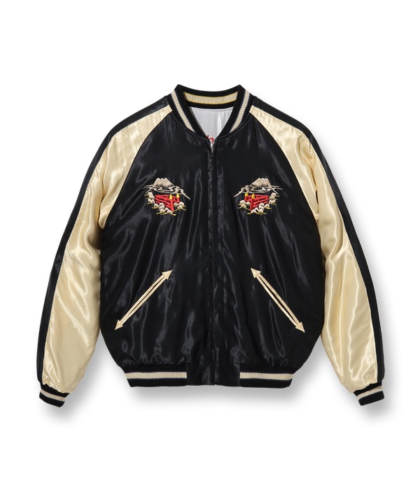 Lot No. TT14892-190 / Early 1950s Style Acetate Souvenir Jacket ROARING TIGER  LANDSCAPE