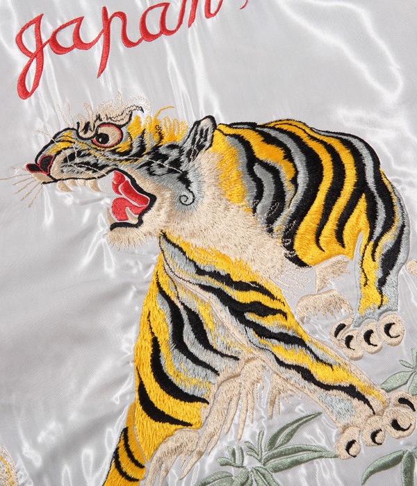 Lot No. TT14892-190 / Early 1950s Style Acetate Souvenir Jacket ROARING TIGER  LANDSCAPE
