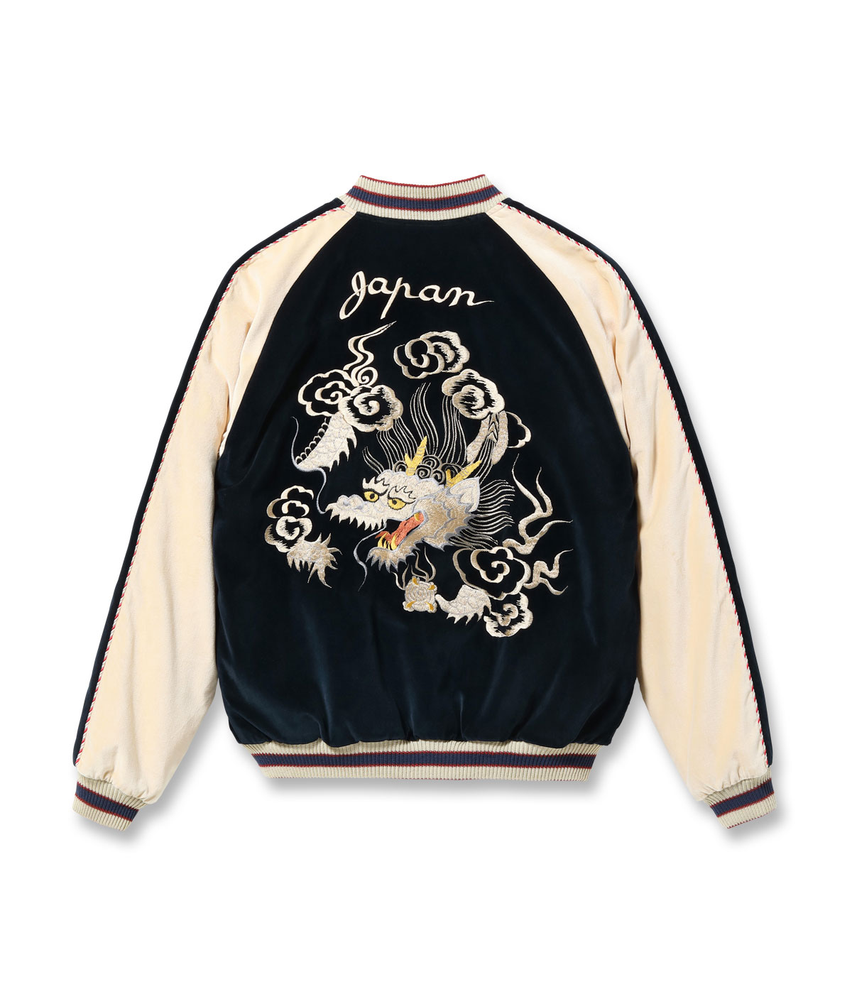 Lot No. TT15795-128 / Mid 1950s Style Velveteen (Two-tone)  Acetate Souvenir Jacket WHITE DRAGON  EAGLE