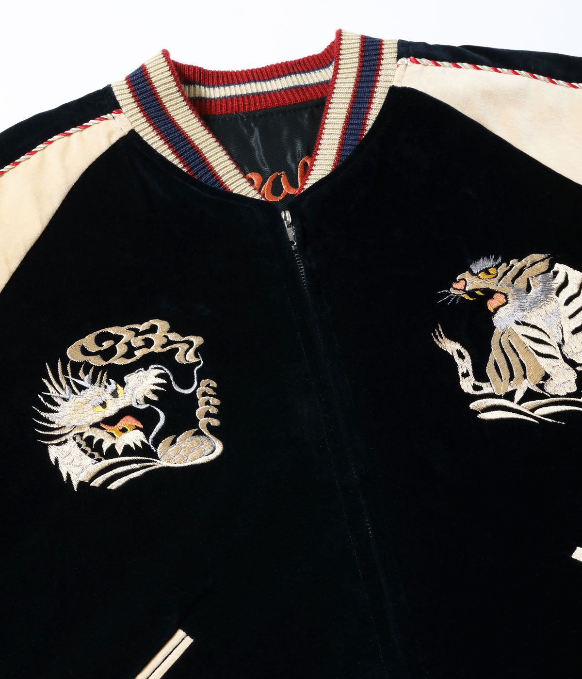 Lot No. TT15795-128 / Mid 1950s Style Velveteen (Two-tone)  Acetate Souvenir Jacket WHITE DRAGON  EAGLE