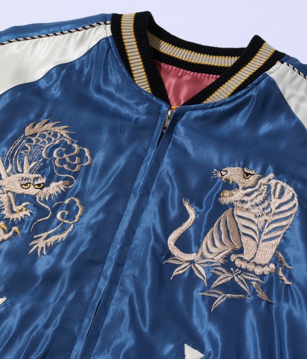 Lot No. TT15491-125 / Early 1950s Style Acetate Souvenir Jacket WHITE DRAGON  LANDSCAPE