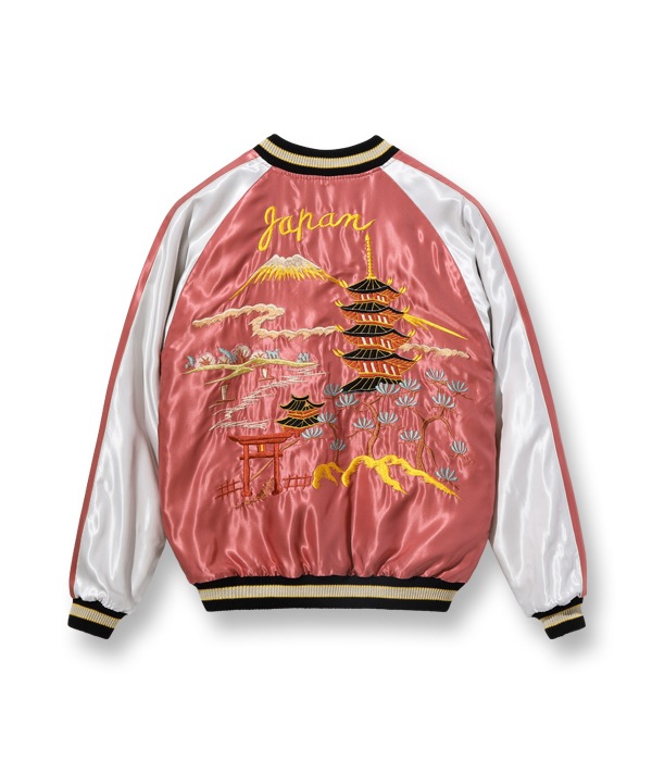 Lot No. TT15491-125 / Early 1950s Style Acetate Souvenir Jacket WHITE DRAGON  LANDSCAPE