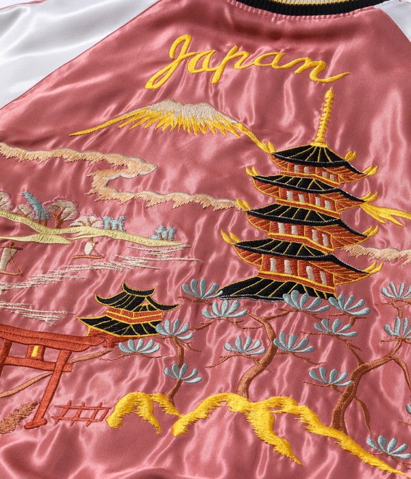 Lot No. TT15491-125 / Early 1950s Style Acetate Souvenir Jacket WHITE DRAGON  LANDSCAPE