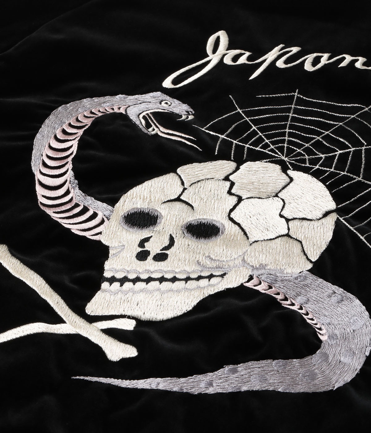 Lot No. TT15666-119 / Mid 1950s Style Velveteen Souvenir Jacket ��SPIDERWEB, SNAKE & SKULL�� �� ��DRAGON & TIGER��