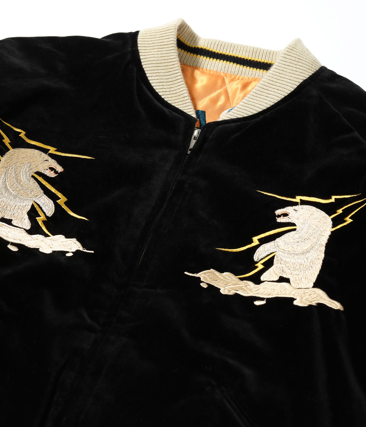 Lot No. TT15792-119 / Late 1950s Style Velveteen Souvenir Jacket POLAR BEAR  ALASKA MAP