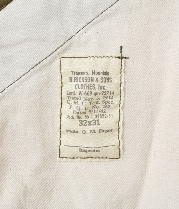Lot No. BR42215 / TROUSERS, MOUNTAIN ��BUZZ RICKSON & SONS CLOTHES, INC.��