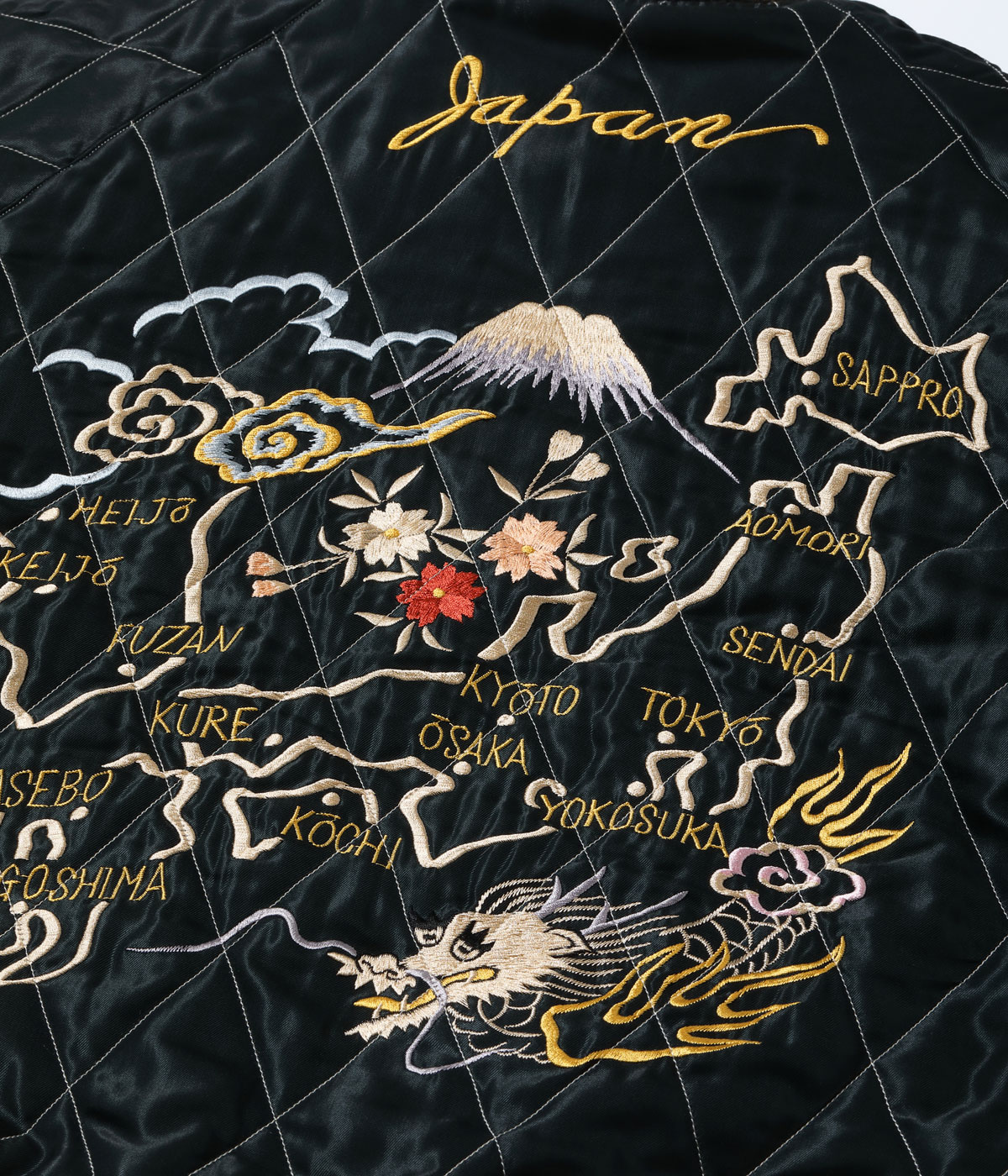 Lot No. TT15792-128 / Mid 1950s Style Velveteen Souvenir Jacket ROARING TIGER  JAPAN MAP