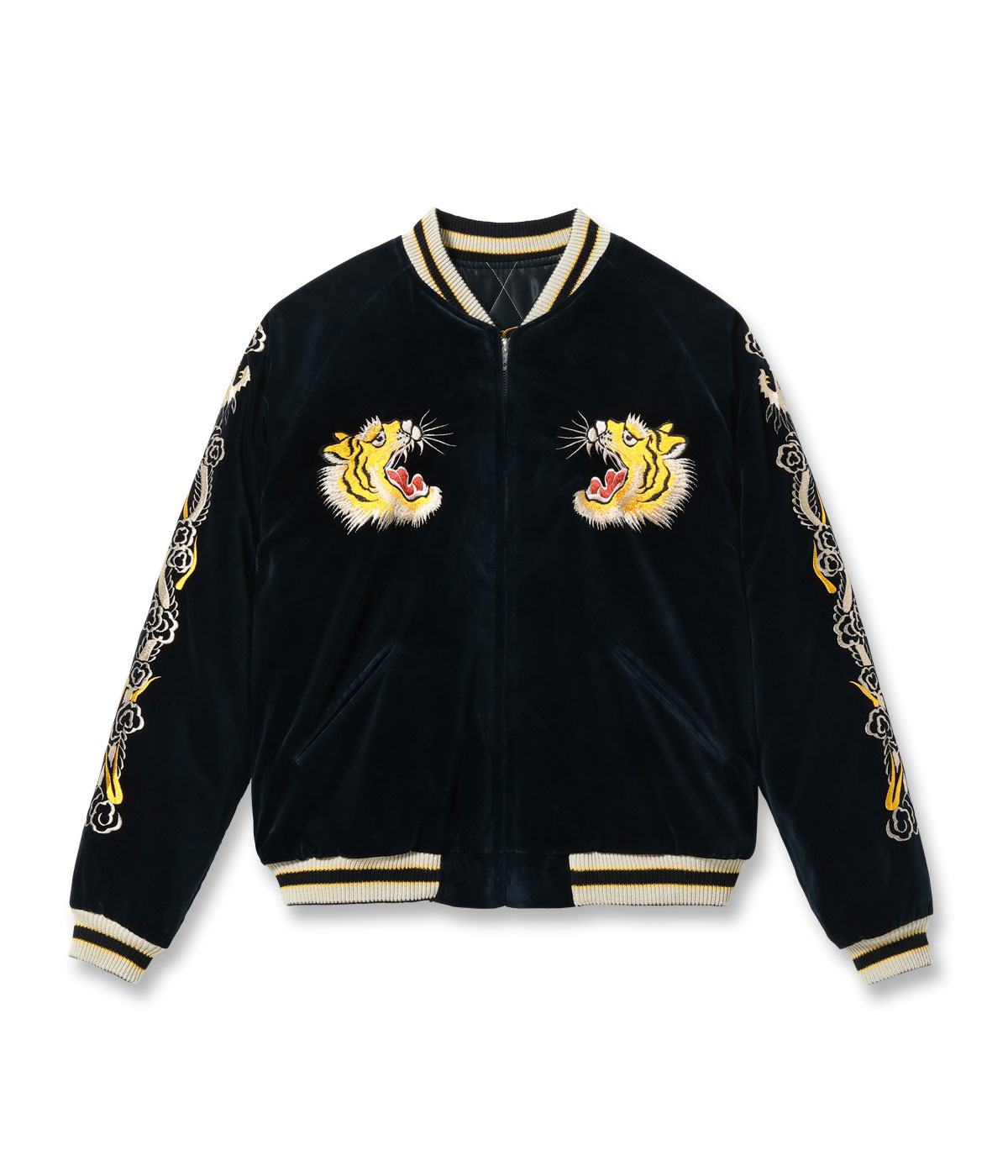 Lot No. TT15792-128 / Mid 1950s Style Velveteen Souvenir Jacket ROARING TIGER  JAPAN MAP