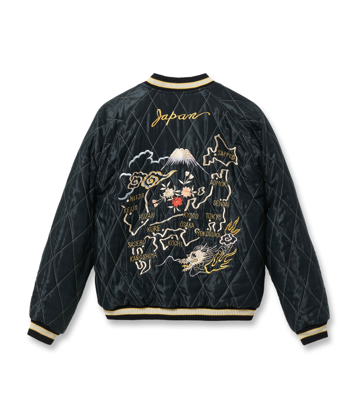 Lot No. TT15792-128 / Mid 1950s Style Velveteen Souvenir Jacket ROARING TIGER  JAPAN MAP