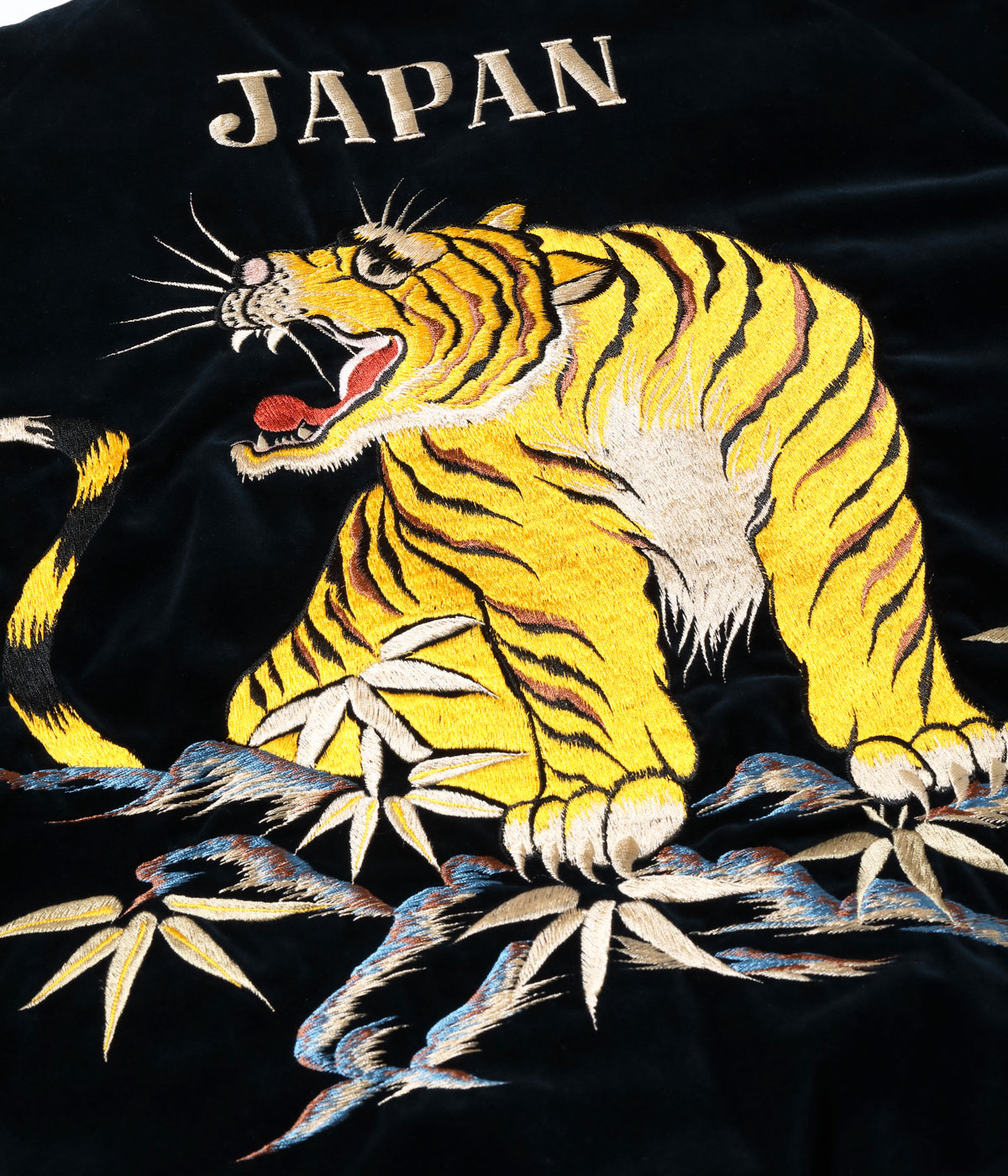 Lot No. TT15792-128 / Mid 1950s Style Velveteen Souvenir Jacket ROARING TIGER  JAPAN MAP