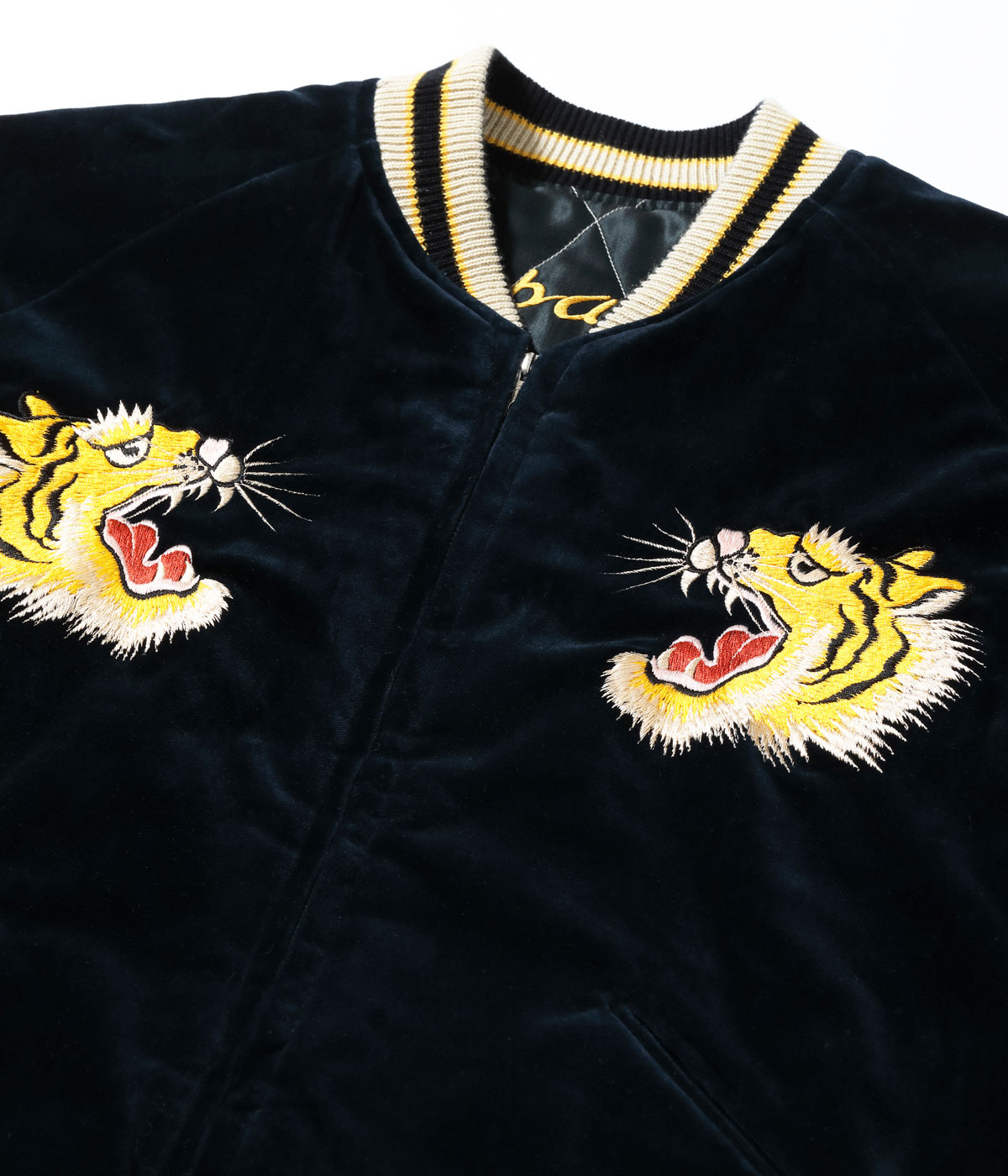 Lot No. TT15792-128 / Mid 1950s Style Velveteen Souvenir Jacket ROARING TIGER  JAPAN MAP