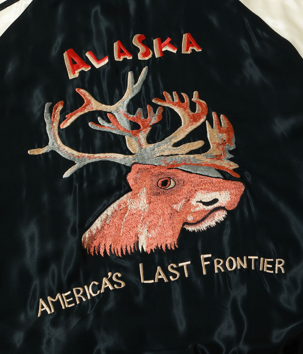 Lot No. TT15973-119 / Late 1950s Style Acetate Quilted Souvenir Jacket ��MOOSE�� �� ��ALASKAN EAGLE��